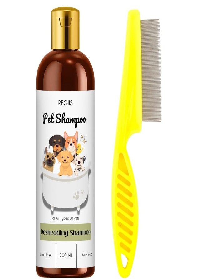 شامبو للحيوانات الأليفة للكلاب، تركيبة لإزالة الشعر الزائد مع فيتامين أ والصبار، 200 مل، يتضمن مشطًا للبراغيث (عبوتان) - Image 1